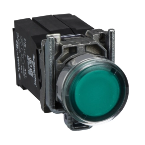 Schneider Electric Harmony XB4 - XB4BW3345 - komplett fém BA9s izzós világító nyomógomb, Ø22, visszatérő, 1NO+1NC, 230VAC, zöld