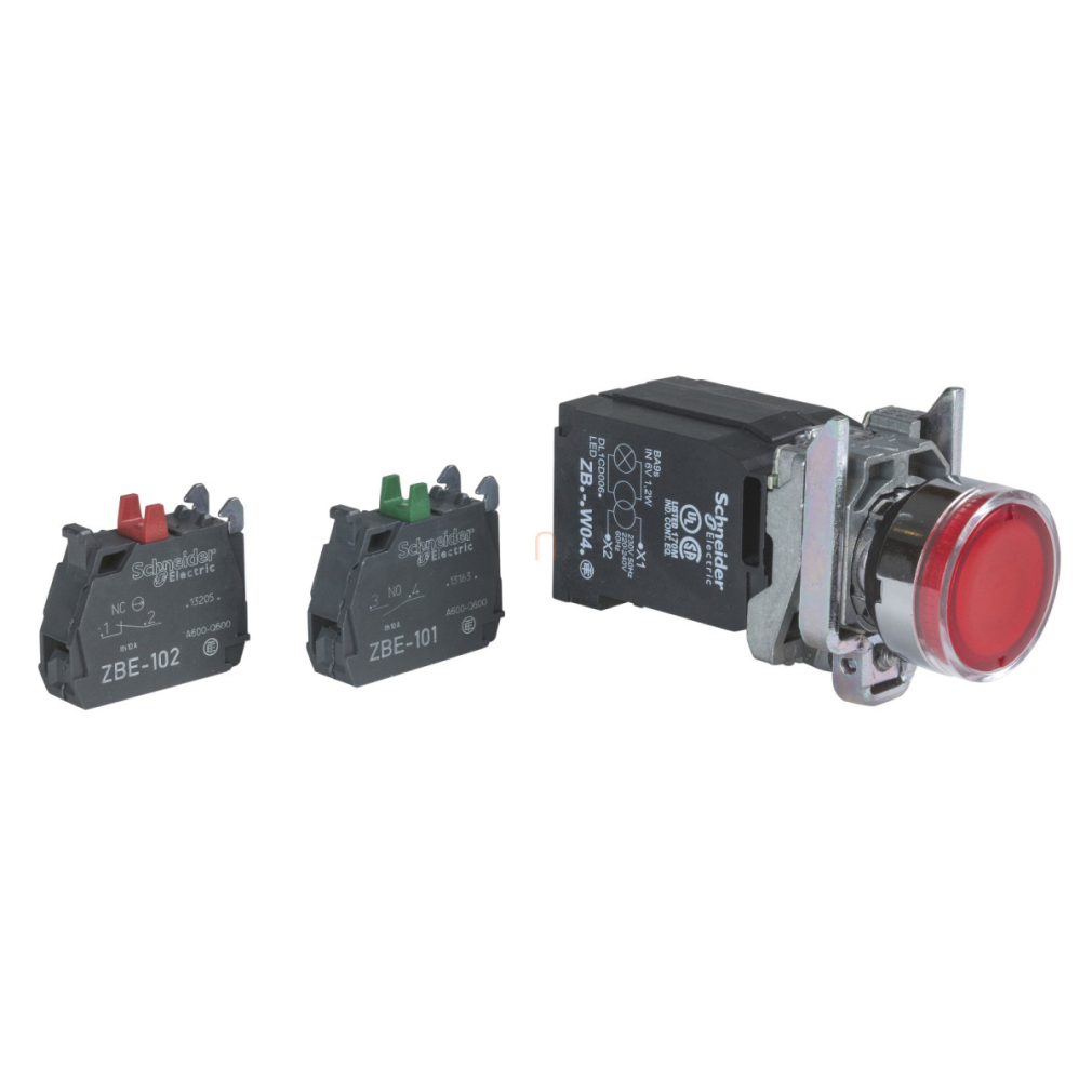 Világító nyomógomb +transzformátor piros XB4BW3445 Schneider