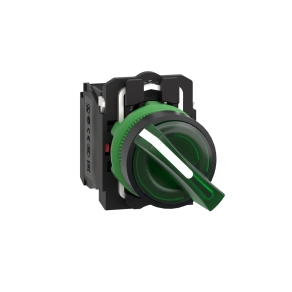 Schneider Electric Harmony XB5 - XB5AK123G5 - komplett műanyag LED világító választókapcsoló, Ø22, 2 állású, 120 VAC, 1NO+1NC, zöld