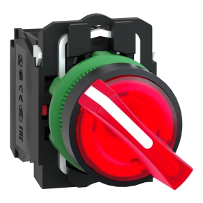 Schneider Electric Harmony XB5 - XB5AK124M5 - komplett műanyag LED világító választókapcsoló, Ø22, 2 állású, 230 VAC, 1NO+1NC, piros