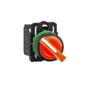 Schneider Electric Harmony XB5 - XB5AK125B5 - komplett műanyag LED világító választókapcsoló, Ø22, 2 állású, 24 V, 1NO+1NC, narancs
