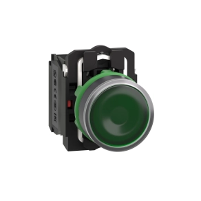Schneider Electric Harmony XB5 - XB5AW33G5 - komplett műanyag LED világító nyomógomb, Ø22, visszatérő, 1NO+1NC, 120VAC, zöld