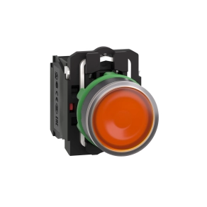 Schneider Electric Harmony XB5 - XB5AW35G5 - komplett műanyag LED világító nyomógomb, Ø22, visszatérő, 1NO+1NC, 120VAC, narancssárga