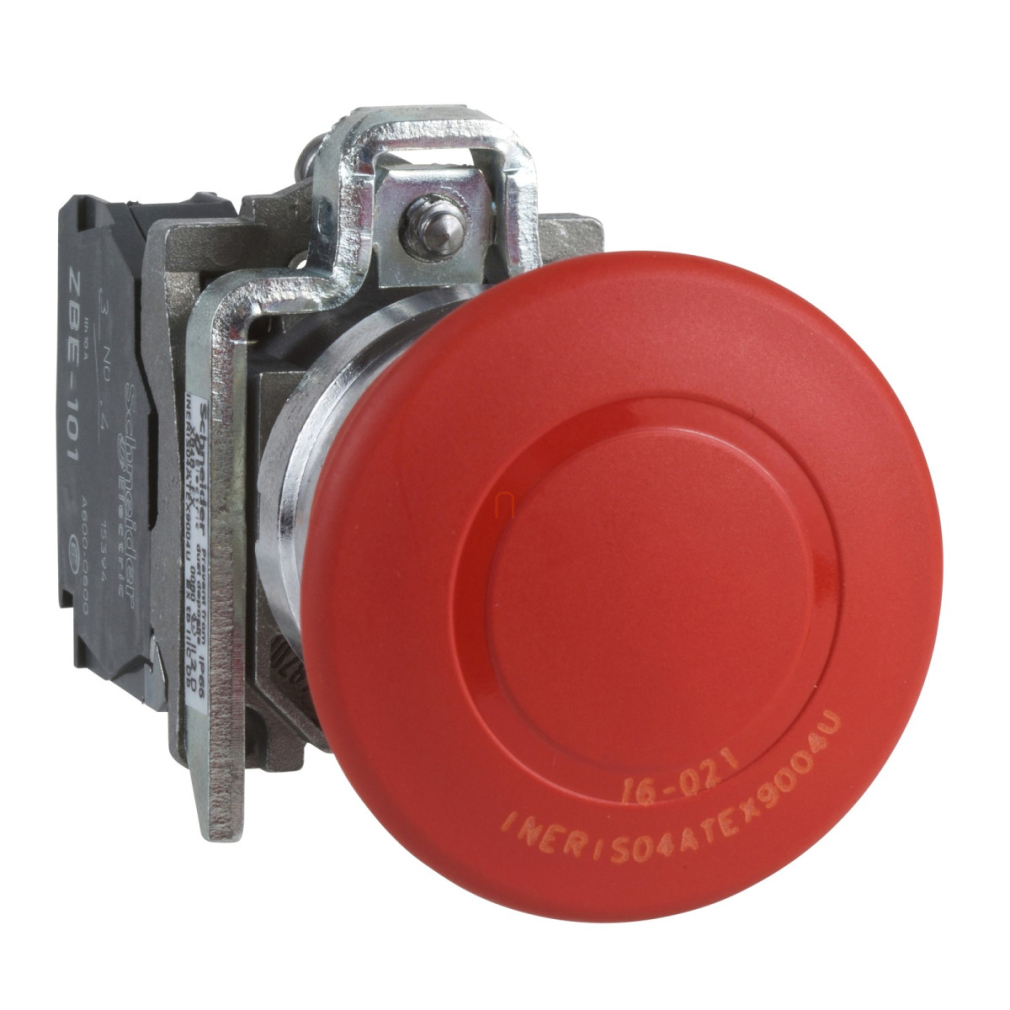 ATEX D gombafejű vészkioldó 40mm, fém, 1NO+1NC, piros, húzásra oldó XB4BT845EX Schneider