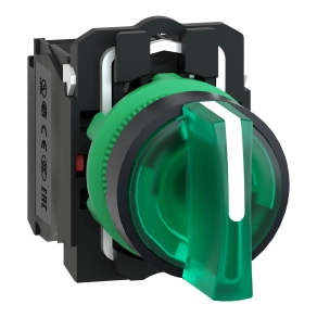 Schneider Electric Harmony XB5 - XB5AK133M5 - komplett műanyag LED világító választókapcsoló, Ø22, 3 állású, 230 VAC, 1NO+1NC, zöld