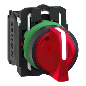 Schneider Electric Harmony XB5 - XB5AK134M5 - komplett műanyag LED világító választókapcsoló, Ø22, 3 állású, 230 VAC, 1NO+1NC, piros