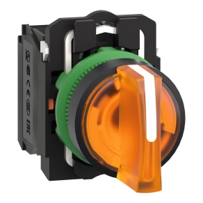 Schneider Electric Harmony XB5 - XB5AK135B5 - komplett műanyag LED világító választókapcsoló, Ø22, 3 állású, 24 V, 1NO+1NC, narancs