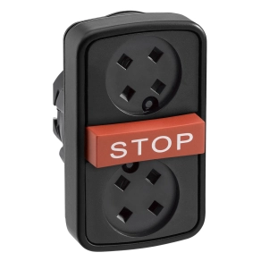Schneider Electric Harmony XB5 - ZB5AA791 - műanyag kettősfejű nyomógomb fej, Ø22, visszatérő, tető nélkül, piros kiemelkedő STOP gomb