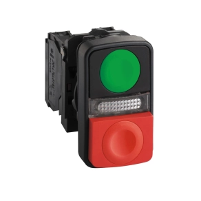Schneider Electric Harmony XB5 - XB5AW73731G5 - komplett műanyag kettősfejű nyomógomb, Ø22, 1NO+1NC, zöld "I" + piros "O" gomb + LED, 120VAC
