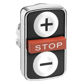   Schneider Electric Harmony XB4 - ZB4BA71115 - fém kettősfejű nyomógomb fej, Ø22, visszatérő, 1-1 fehér +/- nyomógomb, piros kiemelkedő STOP gomb