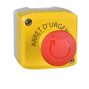 Schneider Electric Harmony XALK - XALK178FH29 - tokozott vészgomb, sárga, 1 piros gombafejű nyomógomb, forgatásra kioldóg, 2NC, "EMERGENCY STOP"