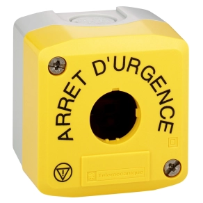 Schneider Electric Harmony XALK - XALK01HFR - tokozat vészleállítóhoz, sárga, üres, 1 kivágás, "ARRET D'URGENCE" felirat és logo