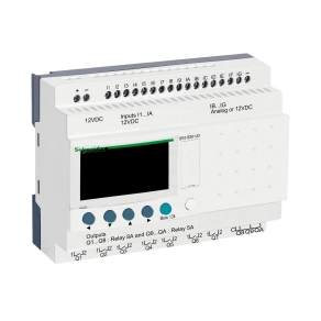 Schneider Electric Zelio Logic - SR3B261JD - programozható relé, bővíthető, LCD kijelző, 10 DI + 6 DI/AI,10 DO relés, belső órával, 12 VDC