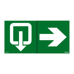   Legrand Öntapadó piktogram URA ONE, U21 LED, U21 ÚJ, B65 LED és B65 ÚJ lámpatestekhez, kijárat helyiségből + nyíl, 200 x 100 mm - 661671