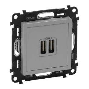   Legrand Valena Life kettős USB-A+A töltőaljzat, 5V-3 A-15 W, alumínium - 753312