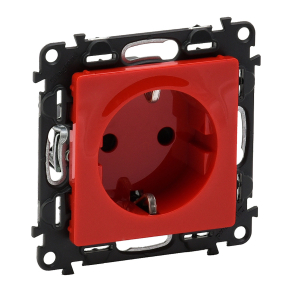   Legrand Valena Life 2P+F csatlakozóaljzat biztonsági zsaluval, rugós vezetékbekötéssel, piros betéttárcsával, nem reteszelt - 753129