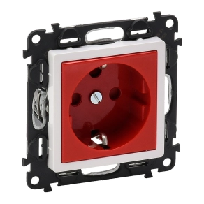   Legrand Valena Life 2P+F csatlakozóaljzat biztonsági zsaluval, reteszelt, piros betéttárcsával - 753131