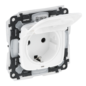   Legrand Valena Allure 2P+F csatlakozóaljzat biztonsági zsaluval, csapófedéllel, IP44 fehér - 755204