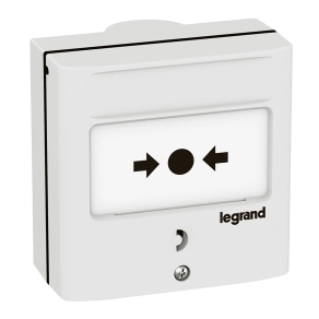   Legrand kézi jelzésadó vészleállításhoz, fehér RAL 9003, 1 váltóérintkezővel-5A-24V=, IP30-IK07 - 138071