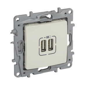   Legrand Niloé kettős USB-A+A töltőaljzat-3 A-15 W, bézs - 764694