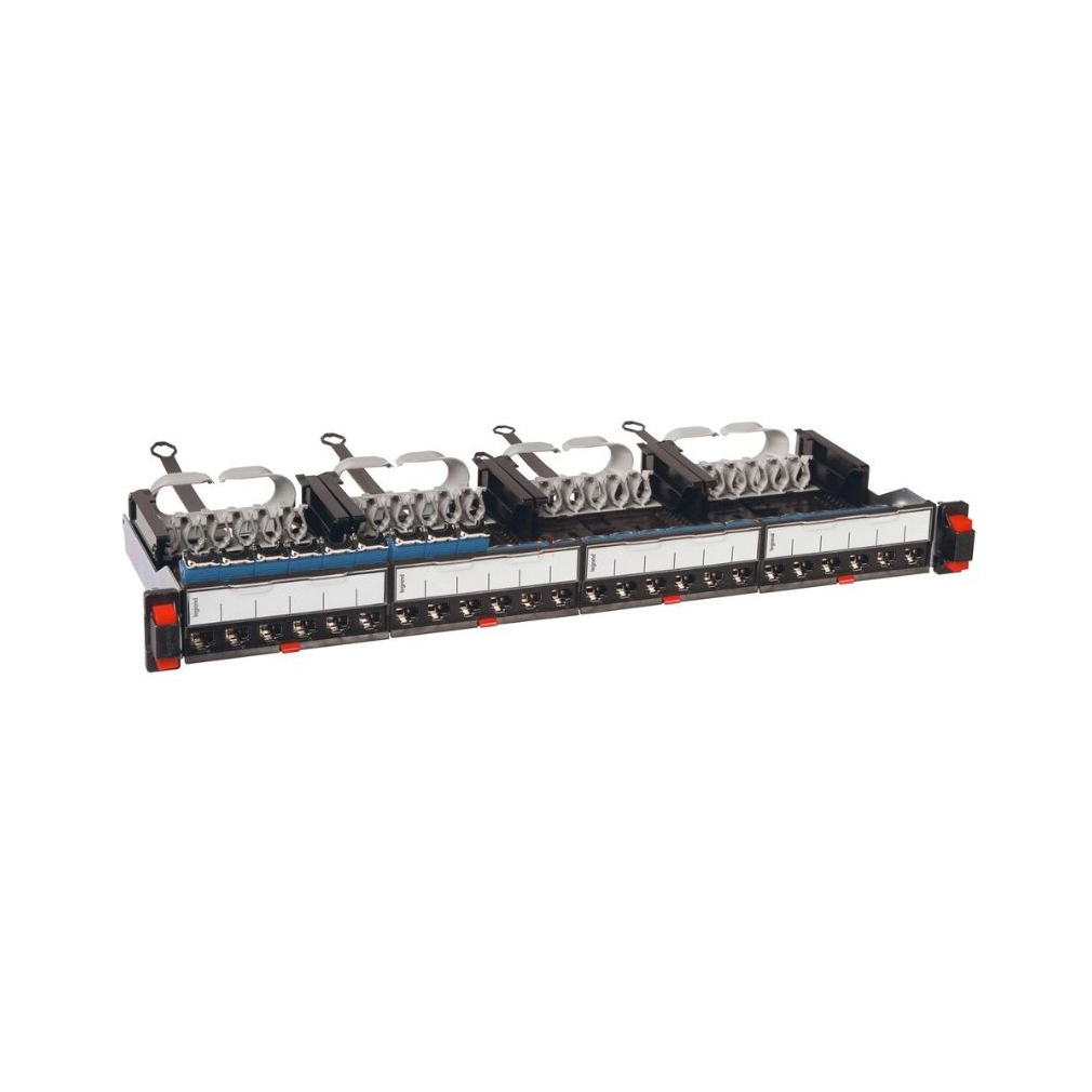 Leg. 033761 patch panel 19coll-1U 24xRJ45 Cat6 árnyékolt (FTP) 6xRJ45 kazettás/LCS3 gyorscsatlakozós portok egyenes 250MHz 1Gigabit