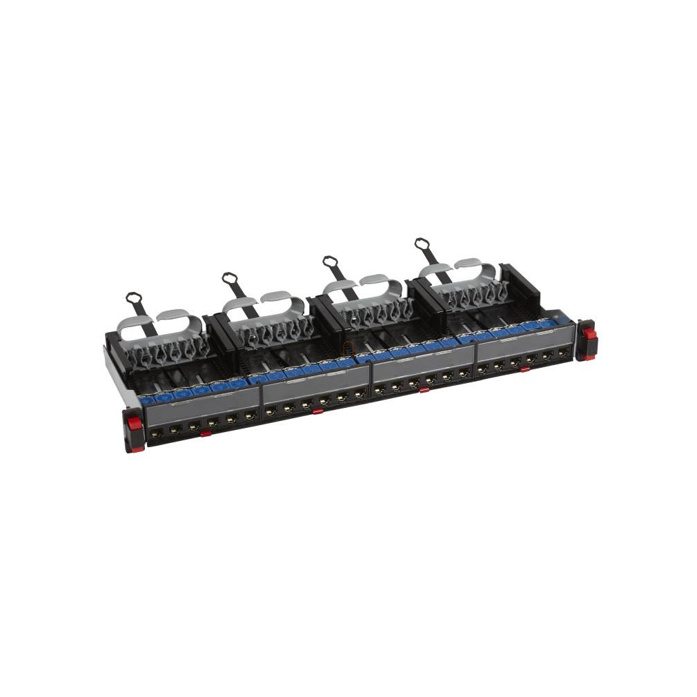 Leg. 033762 patch panel 19''-1U 24xRJ45 Cat6 árnyékolt (STP) 6xRJ45 kazettás/LCS3 gyorscsatlakozós portok egyenes 250MHz 1Gigabit