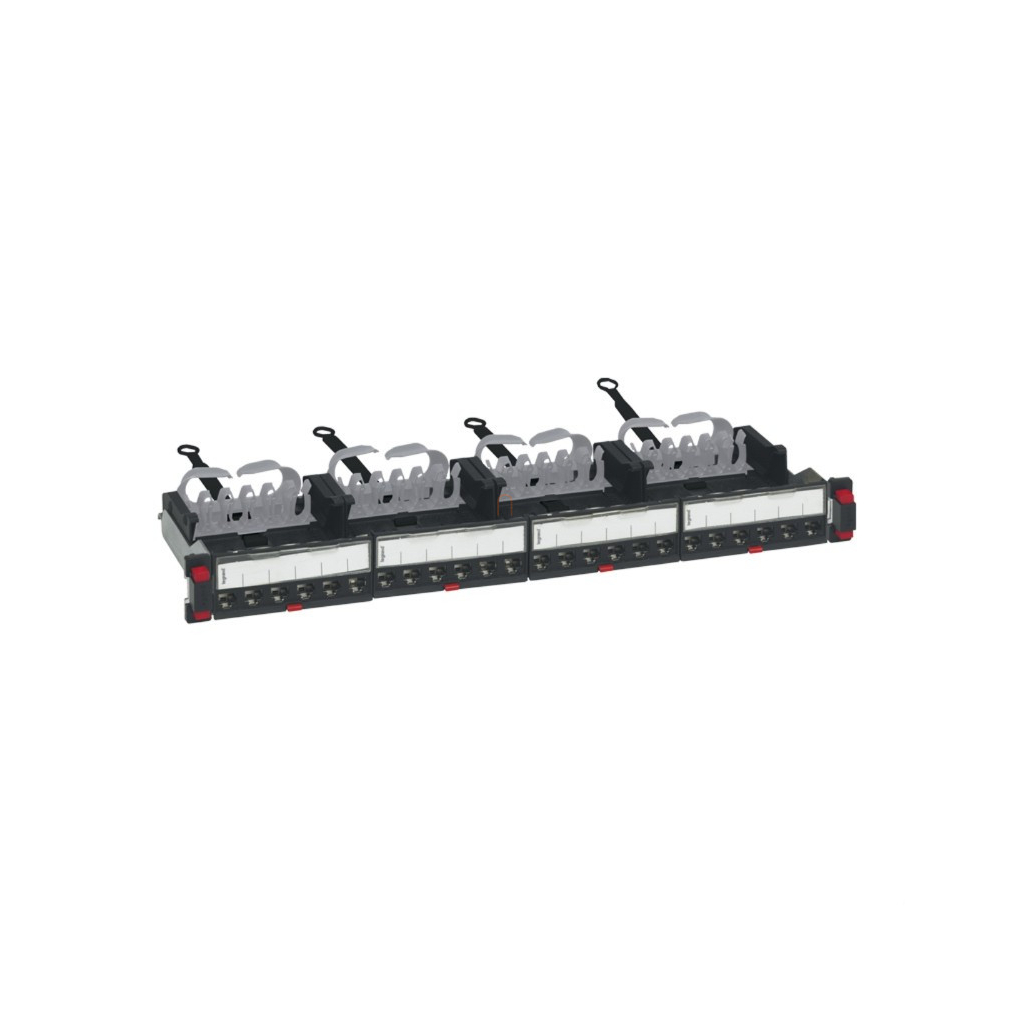 Leg. 033770 patch panel 19''-1U 24xRJ45 Cat6A árnyékolatlan (UTP) 6xRJ45 kazettás/LCS3 gyorscsatlakozós portok egyenes 500MHz 10Gigabit
