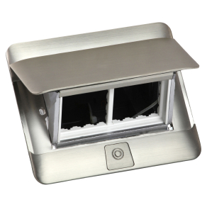   Legrand Pop-up doboz bútorlapba, üres, 4 modul, rögzítőkerettel és kábeltartó dobozzal, rozsdamentes acél - 654000