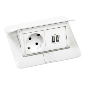   Legrand Pop-up felszerelt felnyíló süllyesztett doboz 4 modul, 1x2P+F, 2xUSB (2, 4A), 2 m vezeték 2P+F dugóval, fehér - 654008