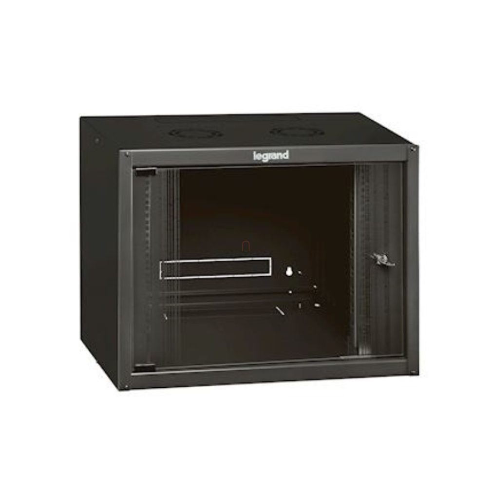 Leg. 646202 fali rackszekrény 19coll 12U 620x600x400 antracit egyrekeszes üvegajtós készre szerelt MAX: 36 kg Linkeo