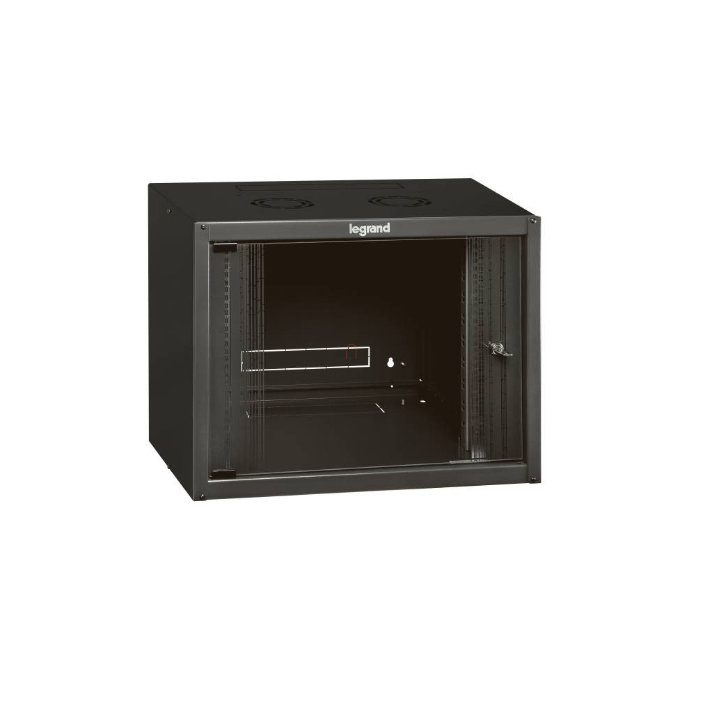 Leg. 646203 fali rack szekrény 19coll 15U 758x600x450 antracit egyrészes üvegajtós készre szerelt MAX 45kg Linkeo