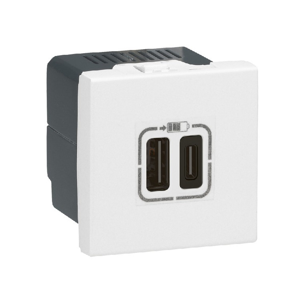 Legrand 077590 Program Mosaic USB töltő aljzat, kettős USB-C 230V-5V 2 modul, fehér