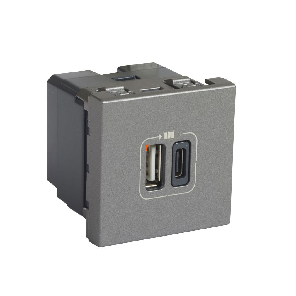Legrand 079392 Program Mosaic kettős USB-A és USB-C - 230 V - 5 V, 2 modul, alumínium