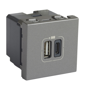   Legrand Program Mosaic kettős USB-A és USB-C-230 V-5 V, 2 modul, alumínium - 79392