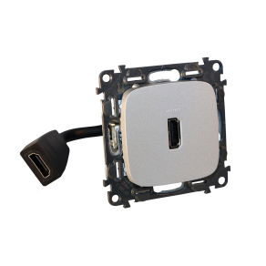   Legrand Valena Allure elővezetékelt HDMI 1.4 típusú csatlakozóaljzat, 15 cm kábellel szállítva, alumínium - 755167