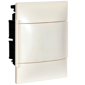   Legrand PractiboxS 1 sor 4 modul, téglafalba süllyeszthető kiselosztó (650°C), fehér ajtóval, védőföld és nulla elosztókapoccsal - 134144
