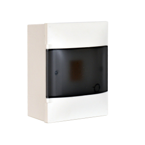   Legrand PractiboxS 1 sor 4 modul, falon kívüli kiselosztó, átlátszó füstszínű ajtóval, védőföld és nulla elosztókapoccsal - 134214