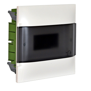   Legrand PractiboxS 1 sor 12 modul, téglafalba süllyeszthető kiselosztó(650°C), átlátszó füstszínű ajtóval, védőföld és nulla elosztókapoccsal - 135151