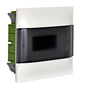   Legrand PractiboxS 1sor 12 modul, gipszkartonba süllyeszthető kiselosztó(850°C), átlátszó füstszínű ajtóval, védőföld és nulla elosztókapoccsal - 135171