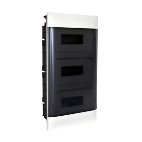   Legrand PractiboxS 3sor 12 modul, gipszkartonba süllyeszthető kiselosztó(850°C), átlátszó füstszínű ajtóval, védőföld és nulla elosztókapoccsal - 135173