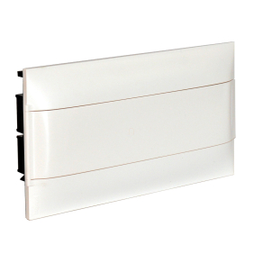   Legrand PractiboxS 1 sor 18 modul, téglafalba süllyeszthető kiselosztó(650°C), fehér ajtóval, védőföld és nulla elosztókapoccsal - 137146