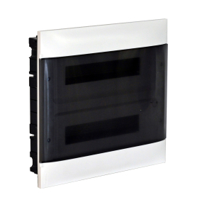   Legrand PractiboxS 2sor 18 modul, gipszkartonba süllyeszthető kiselosztó(850°C), átlátszó füstszínű ajtóval, védőföld és nulla elosztókapoccsal - 137177