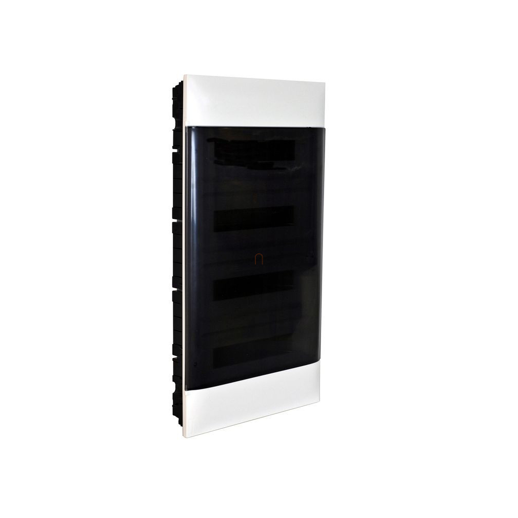 Legrand 137179 PractiboxS gipszkartonba süllyeszthető kiselosztó, 4 sor 18 modul, átlátszó füstszínű ajtóval, védőföld és nulla elosztókapoccsal