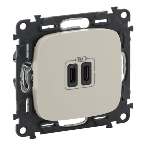   Legrand Valena Allure töltőaljzat kettős USB C-típusú csatlakozóval, 5V–3A–15W, Túlfesz-védelem <gt/>1kW, Class II SELV, elefántcsont - 755346
