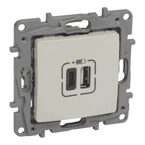   Legrand Niloé kettős USB-A+C töltőaljzat-3 A-15 W, bézs - 764697