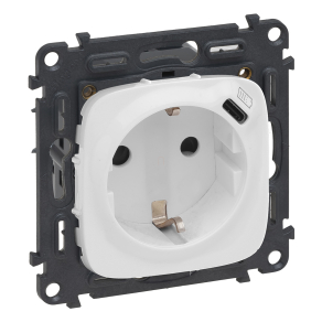   Legrand Valena Allure 2P+F csatlakozóaljzat+ USB C-túpusú 1, 5A-5V-7, 5W töltőaljzat, körmös/csavaros rögz, rugós beköt, fehér - 753005