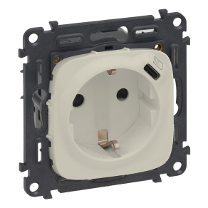   Legrand Valena Allure 2P+F csatlakozóaljzat+ USB C-túpusú 1, 5A-5V-7, 5W töltőaljzat, körmös/csavaros rögz, rugós beköt, elefántcsont - 753006