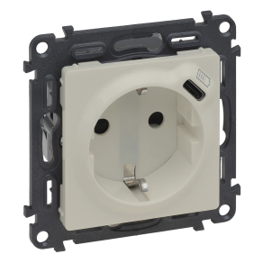   Legrand Valena Life 2P+F csatlakozóaljzat + USB-C töltőaljzat 1, 5A-5V-7, 5W, körmös/csavaros rögzítés, rugós bekötéssel, elefántcsont - 753235