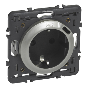   Legrand Céliane 2P+F csatlakozóaljzat + USB-C töltőaljzat 1, 5A-5V-7, 5W, rugós bekötéssel, titán - 68419