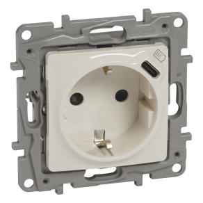   Legrand Niloé 2P+F földelt aljzat, USB C-típusú csatlakozóval, bézs - 764635
